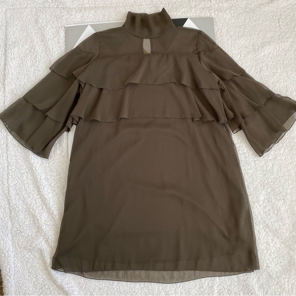 ZARA Green Tiered Ruffle Flowy Shift Dress S - Picture 2 of 9